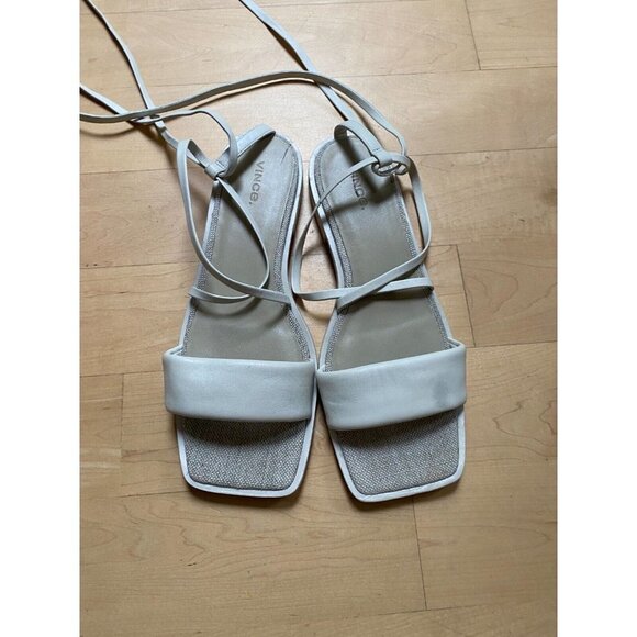 Vince Women's BNW)T Ivory "Layla" sandals sz 9.5 leather ankle wrap Flaw - stain - Picture 2 of 8